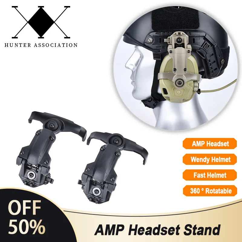 WADSN Tactical 360 ° Rotatable AMP Headset Stand Bracket Adapter  For WENDY FLUX FAST Helmet Rail Mount Hunting Accessories