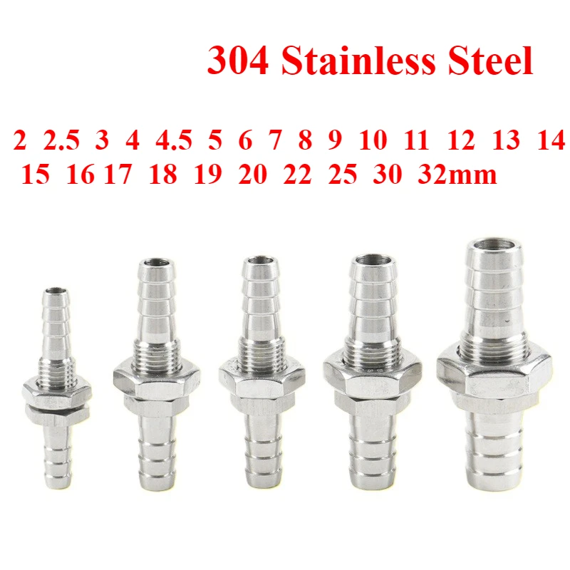 Guangluo High Pressure 2 2.5 3 4 5 6 7 8 9 10 11 12 13 14 To 32mm Hose Barb Bulkhead SUS304 Stainless Pipe Fitting