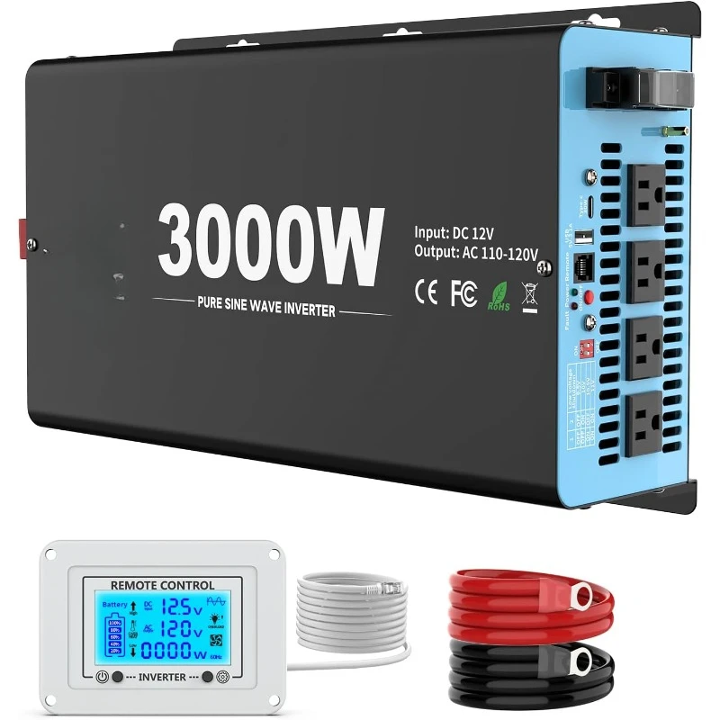 

AC Power Inverter with 4 AC Outlets, USB Port, Type-C Port for Truck, Vehicle, Power Outage, Remote Control with LCD Screen