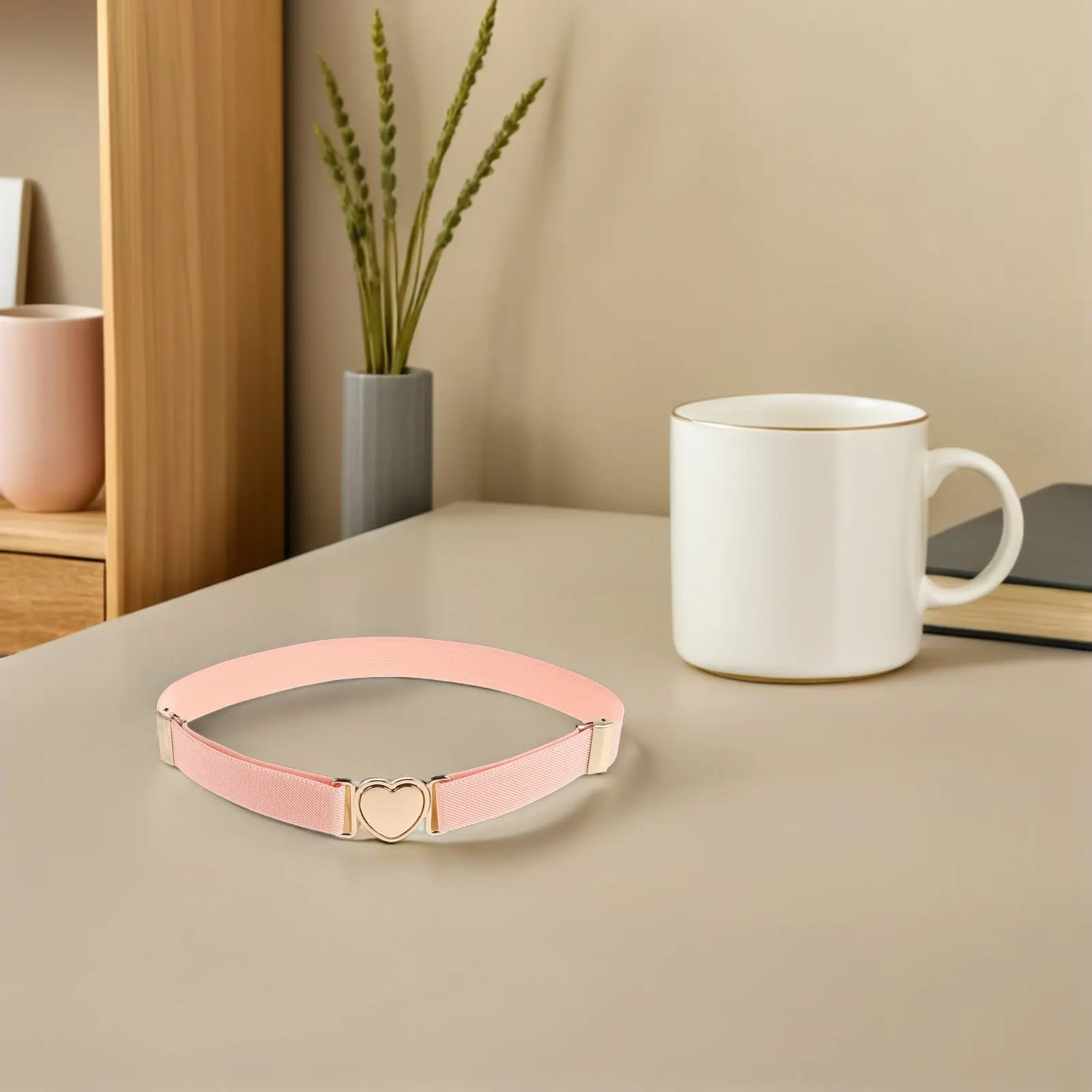 

2Pcs Adjustable Waist Belt Pink Heart Elastic Stretch Waistband Dress Sash Buckleless Belt Jeans Skirts