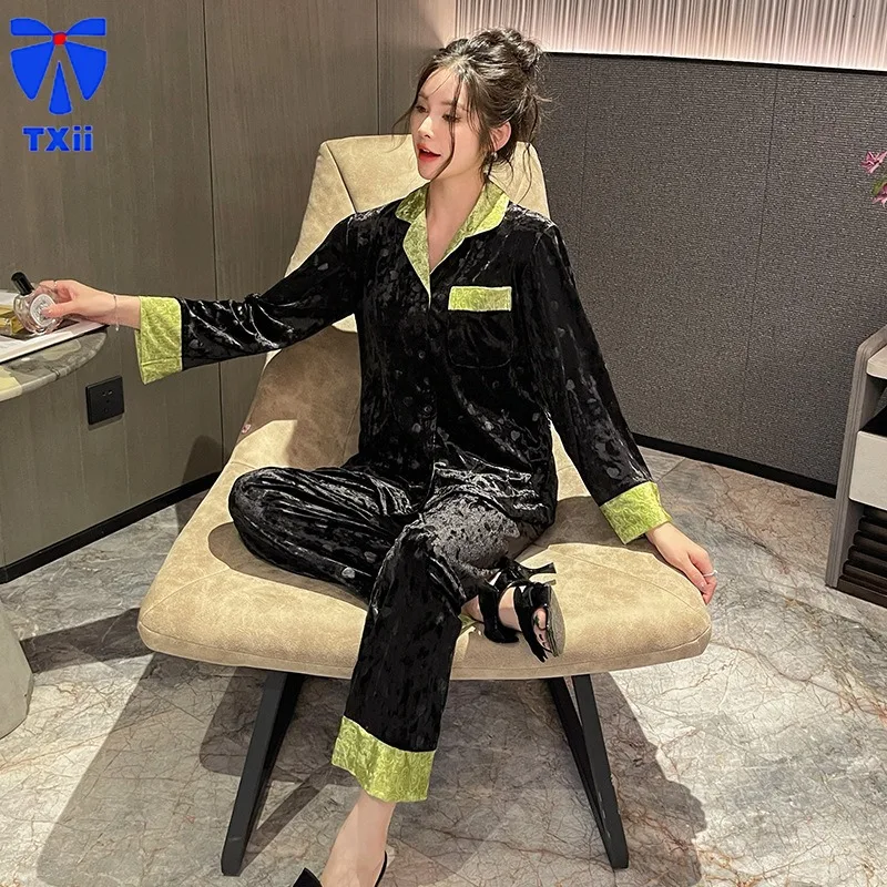 2024 autumn and winter new gold velvet pajamas women\'s high-end long sleeve light luxury home clothes suit can be worn outside