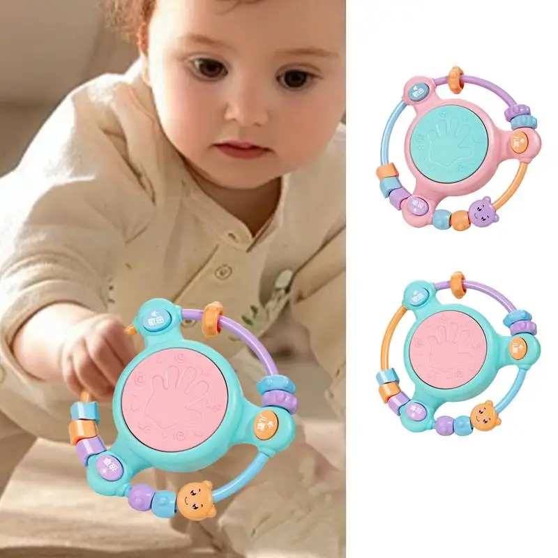 Juguete de tambor de mano con cuentas, instrumento Musical de percusión con tambor tembloroso con luz, juguetes educativos sensoriales multifuncionales con agarre manual