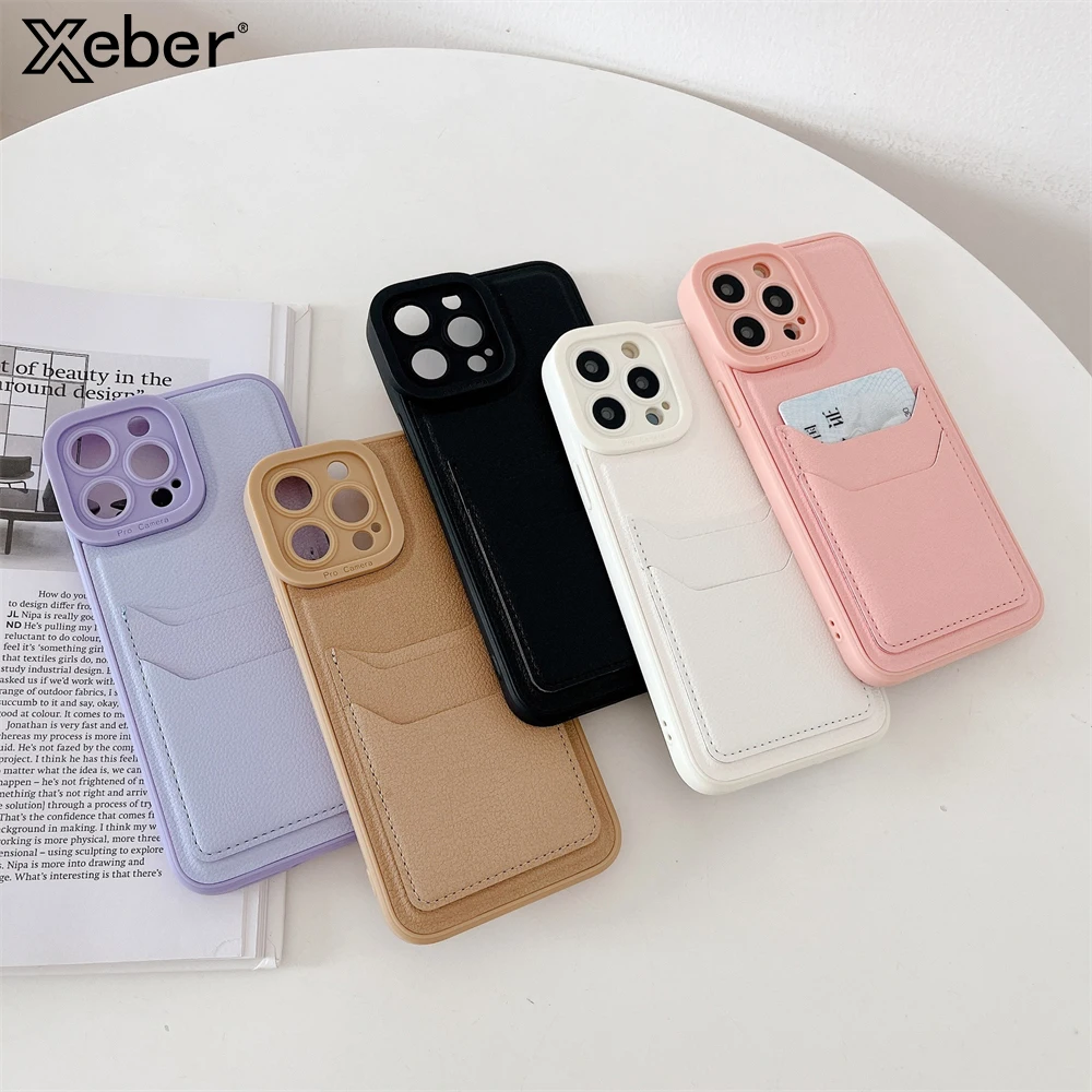 Leather Slot Card Wallet Phone Case For iPhone 15 Pro Max 14 13 12 11 XR XS X 7 8 Plus SE Soft Silicone Shockproof Bumper Cover