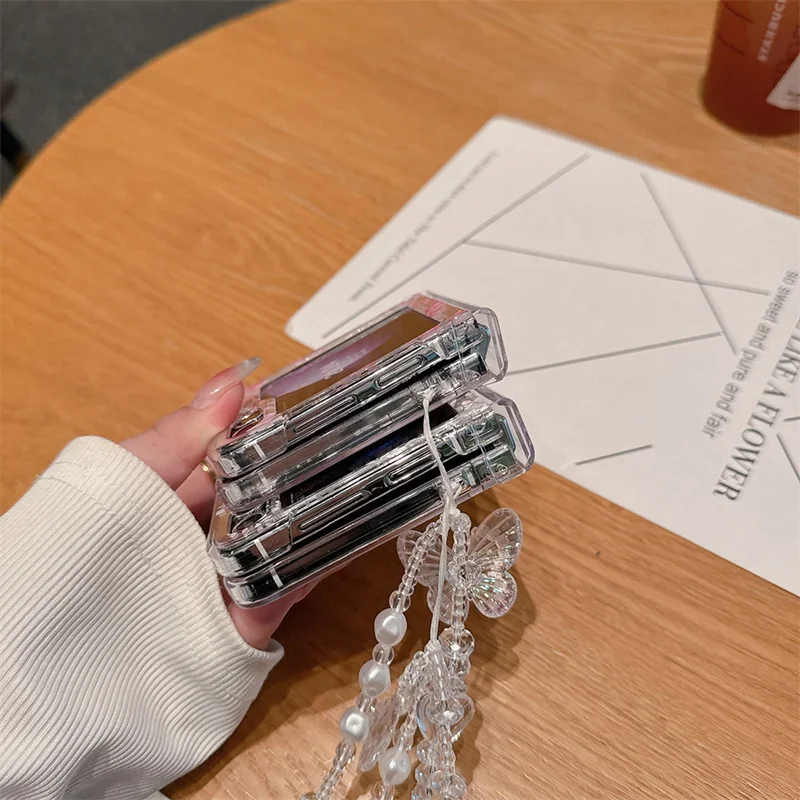 Untuk Samsung Galaxy Z Flip 6 3 4 5 casing Ins gelang kartu bunga casing penutup belakang PC keras untuk Samsung Z Flip5 ZFlip5