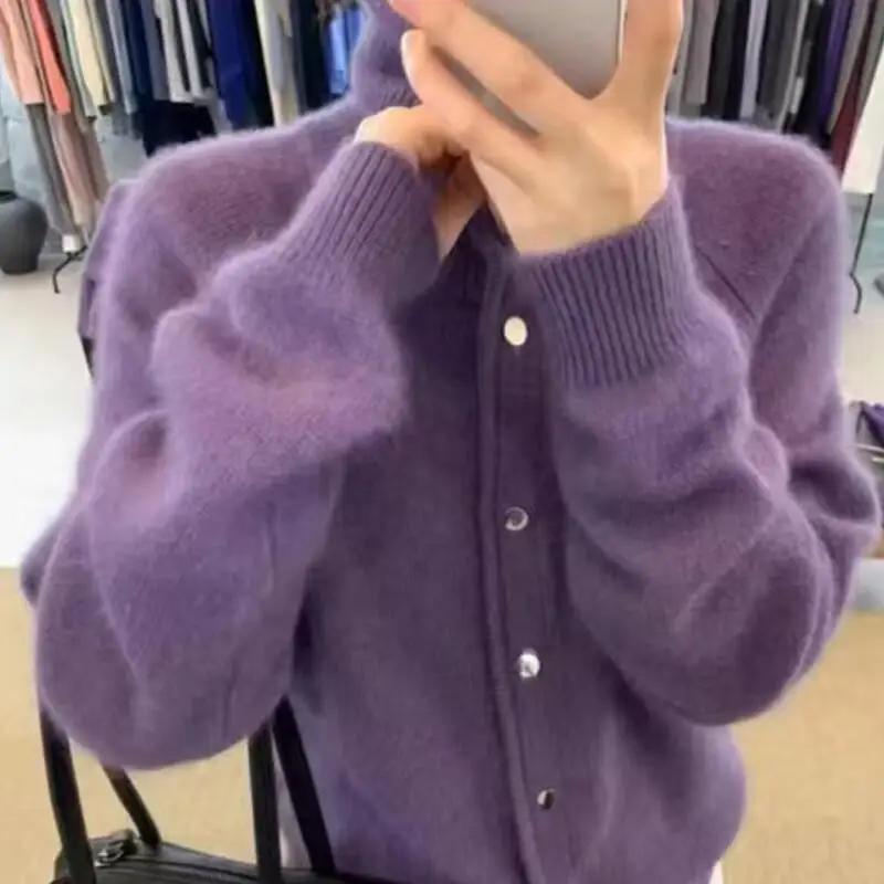 Ropa de mujer, cárdigan de punto, suéter, abrigo, ropa popular coreana para mujer, tops holgados y gruesos y acogedores para invierno 2025