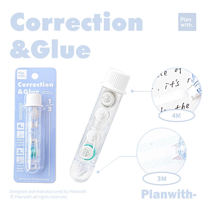 RosyPosy Multifunctional Double Head Dispensing Correction Tape 3m Paste Glue 4m Correction Tape School Supplies Glue Tape