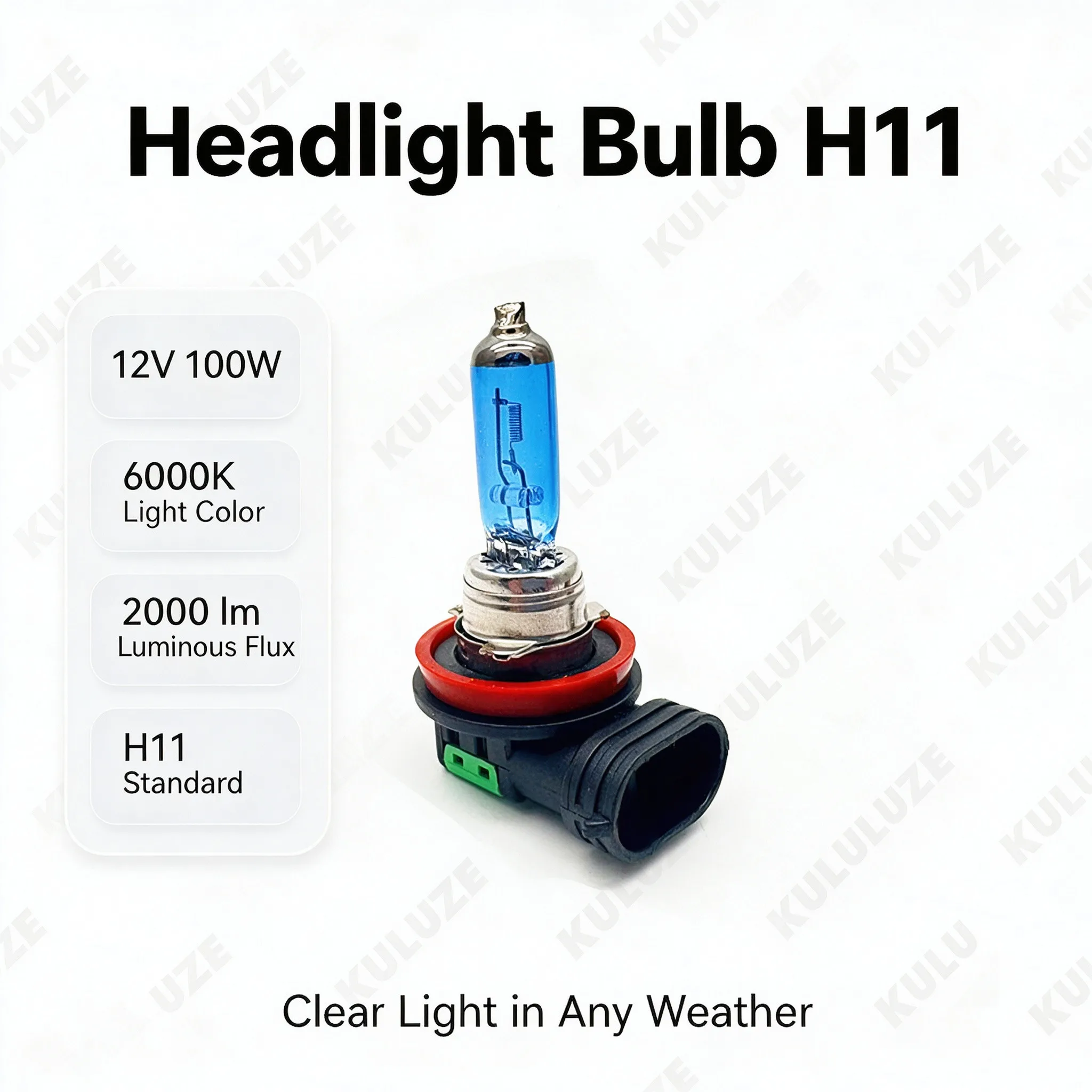 2Pcs H11 Halogen Headlight Bulbs 12V 100W 6000K Super White Quartz Clear Car Headlamp Auto Fog Light