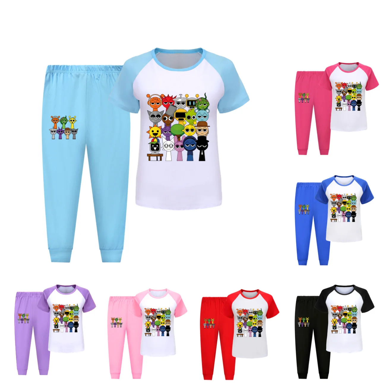 Hot Sprunki Incredibox Song Clothes Kids Pajamas for Toddler Girls Short Sleeve T-shirt Pants 2pcs Set Children Summer Sleepwear