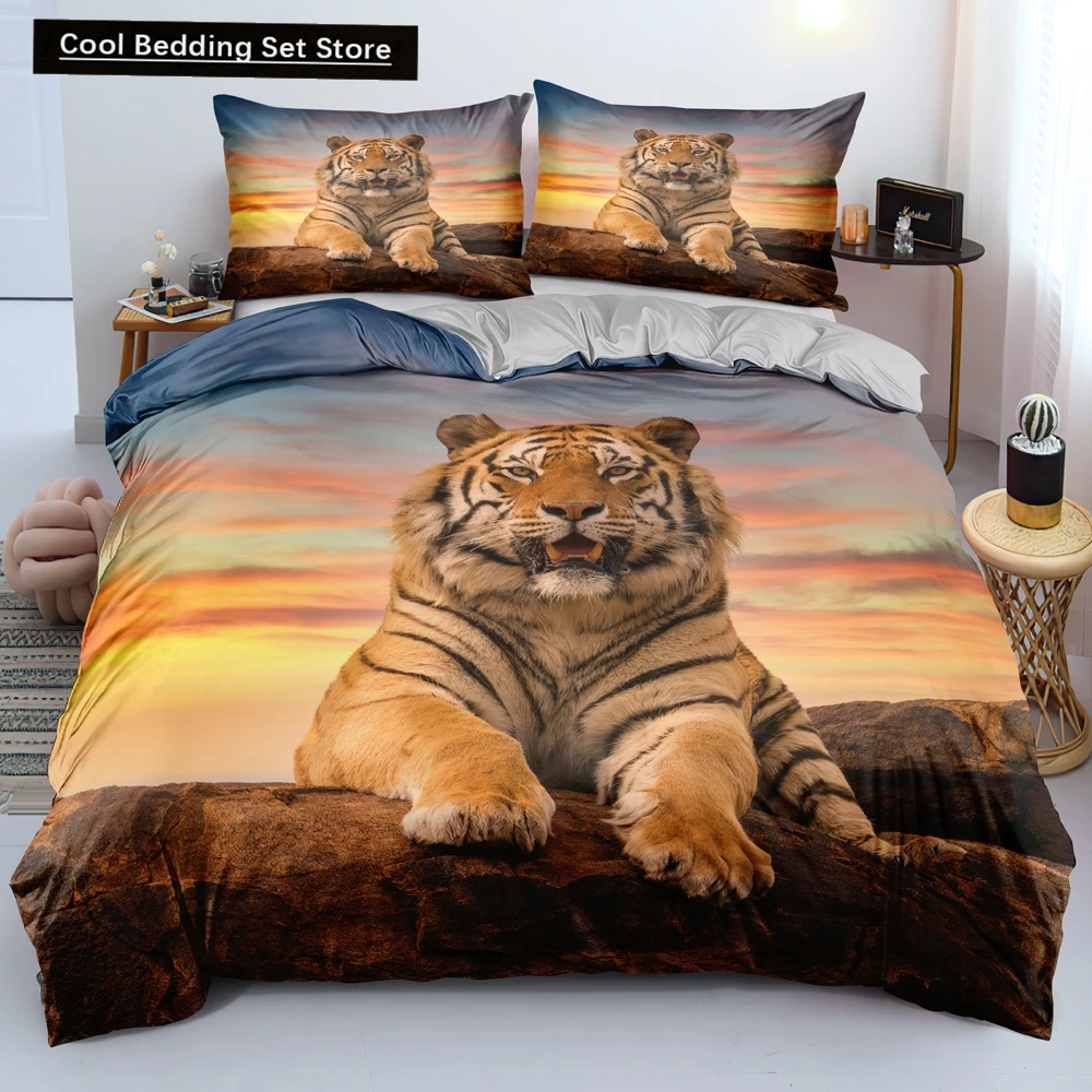 

3D Tiger Duvet Cover Soft Comforter Cover Animal Bedding Set Tiger Pattern Quilt Cover for Bedroom Decor 2/3Pcs King Queen Size