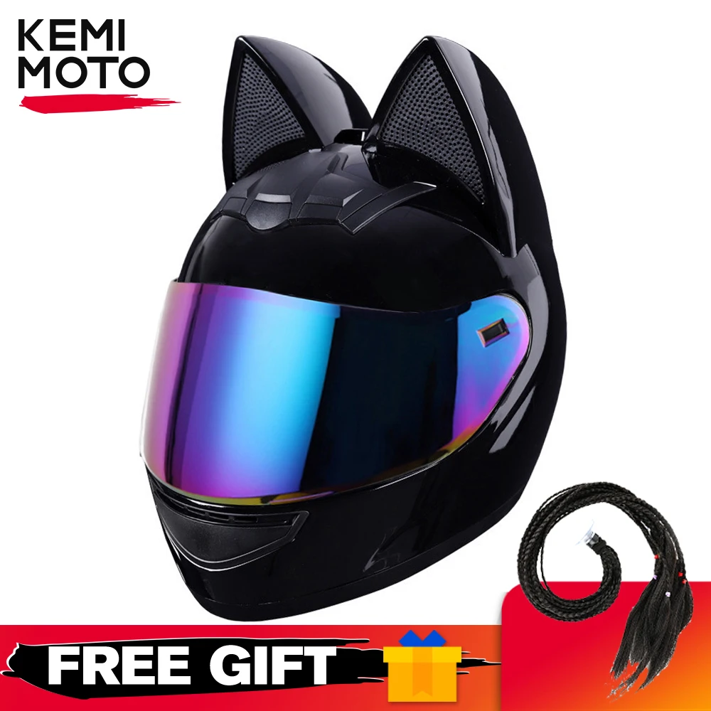 

Motorcycle Helmet Detachable Full Face DOT Certification Safety Cat Ears Moto Helmets For Women Breathable Soft Comfort Lining