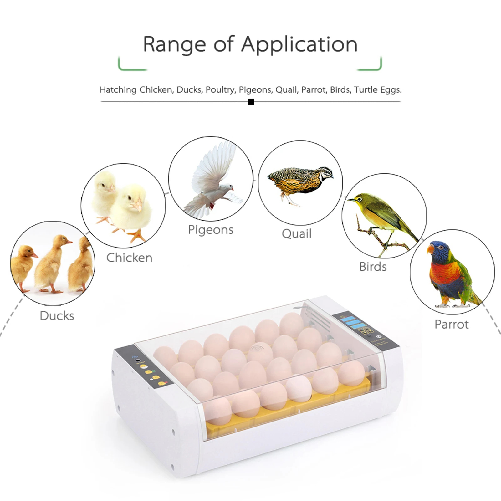 24-Eggs Intelligent Automatic Egg Incubator Temperature Control Hatcher for Hatching Chicken Duck Bird Quail Poultry AC220V