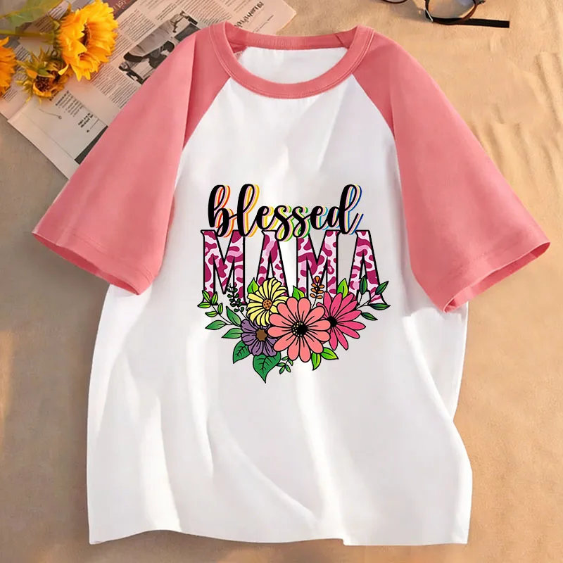 Funny Blessed Mom Design T-Shirt Printed T Shirt Girls' Clothes Short Sleeve Tops T-Shirts Cute Kids Clothing Summer