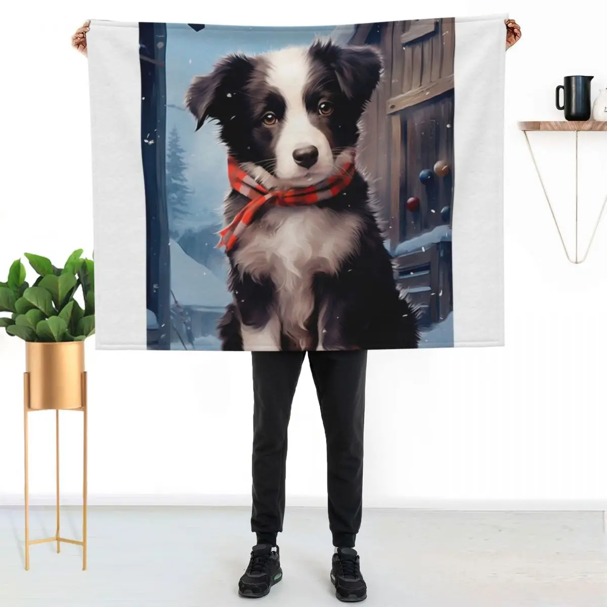 cute border collie puppy in winter for Christmas Throw Blanket Sofa Quilt Hairys Single Retros Hairy Picnic Blankets