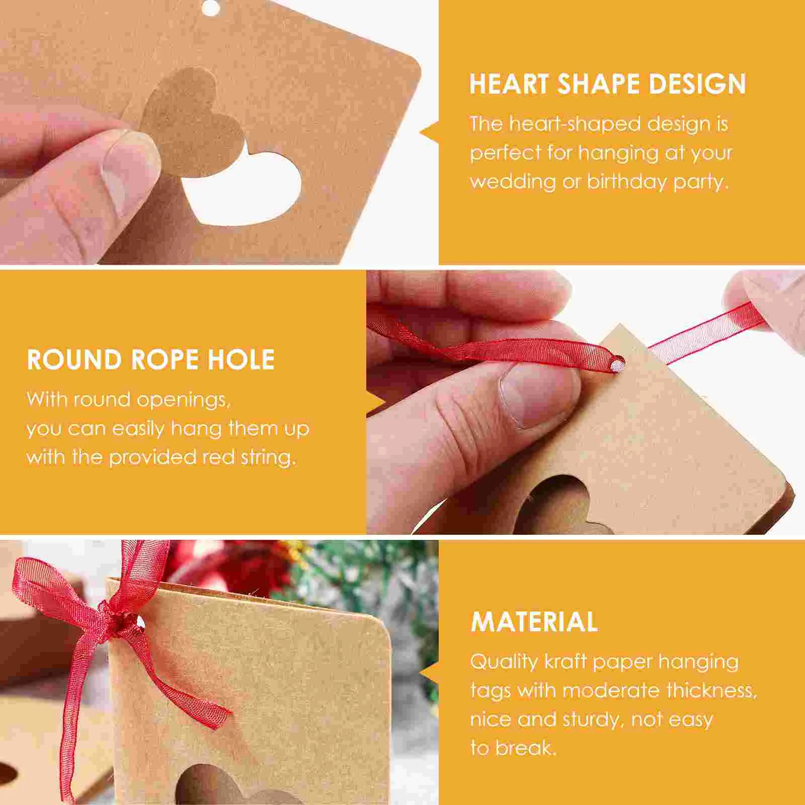 Étiquette Attro en Papier Kraft avec Corde Rouge pour Décoration de Mariage, Produit, Cadeau d'Anniversaire, 50 Pièces