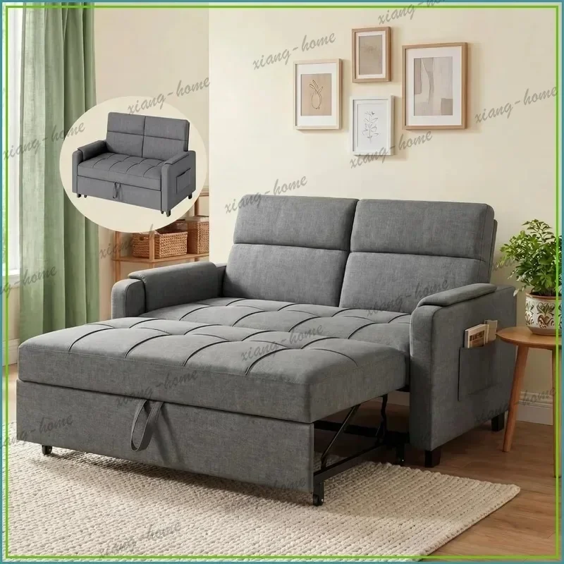 FG High Quality Grey 3-in-1 Convertible Sofa Bed, 5-Position Adjustable Loveseat Futon for Living Room