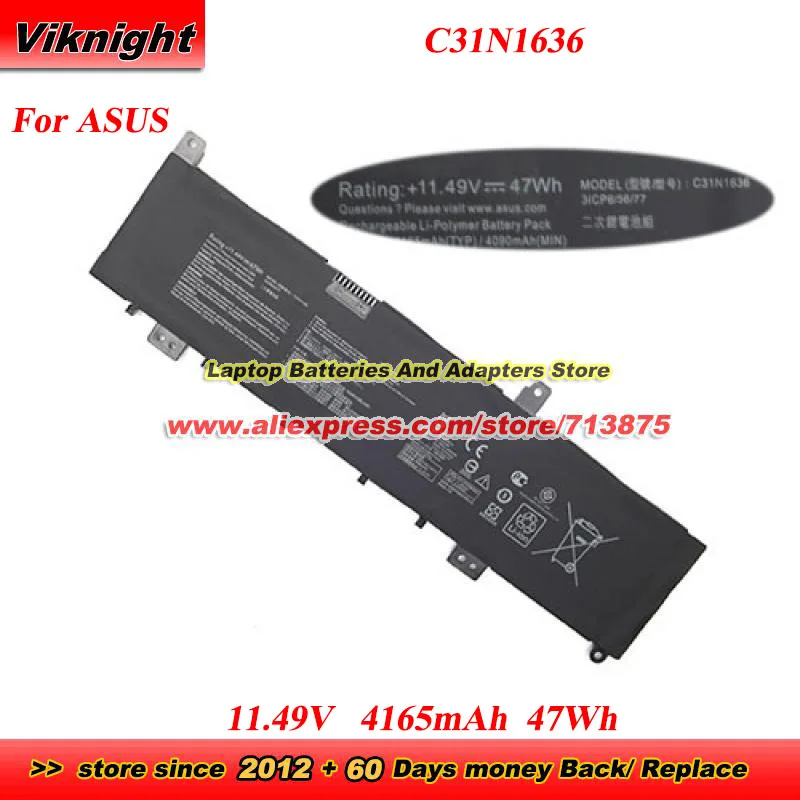 

New C31N1636 Battery for ASUS VivoBook Pro 15 M580GD N580GD N580VD N580VN NX580 NX580GD X580VD X580GD X580VN UX502VD-FI178R