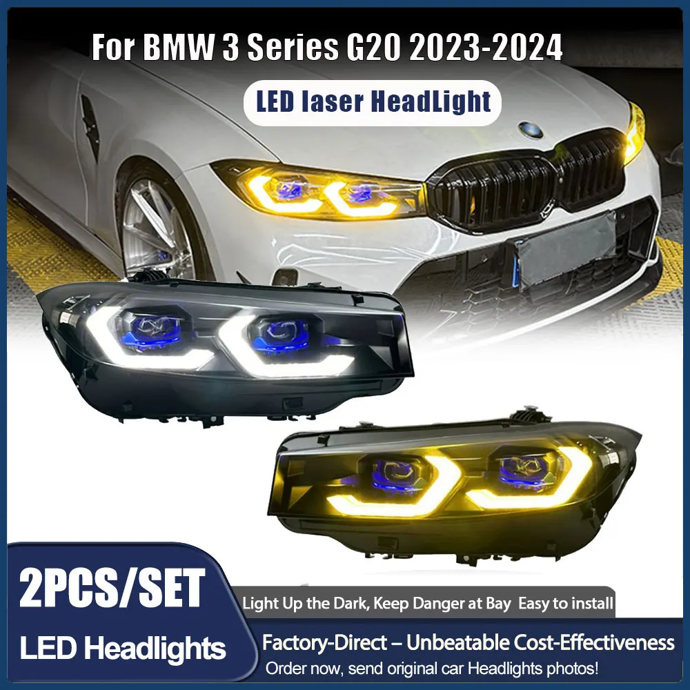 

Фары в сборе для BMW 3 серии G20 G28 Лазерные фары 2023-2025 Системы освещения Белый и желтый DRL 318i 320i 330i M340i