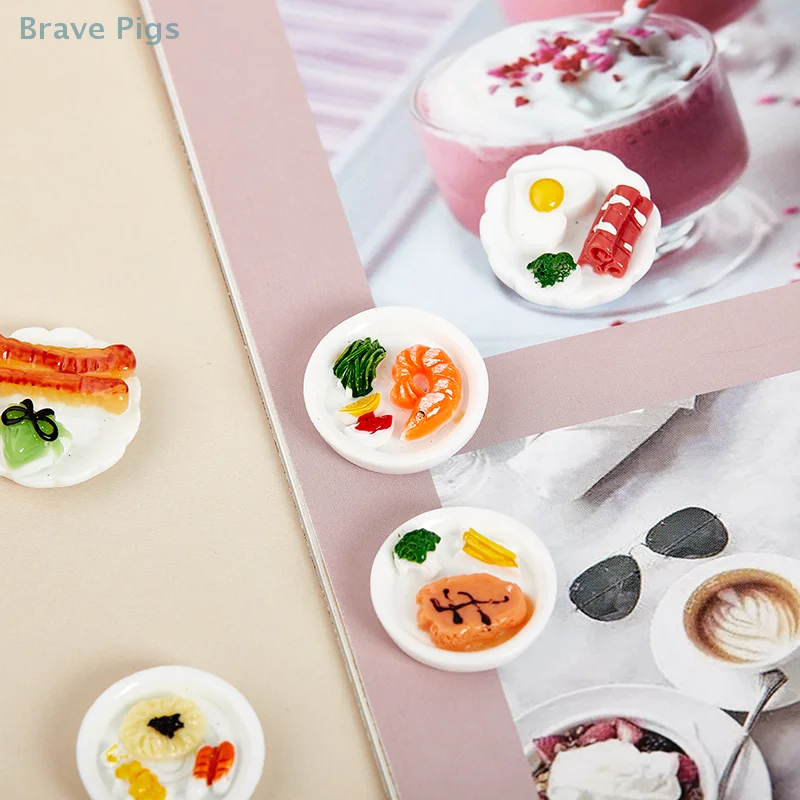 5Pcs 1/12 Dollhouse Miniature Breakfast Plate Egg Bread Mini Food Model Ornaments