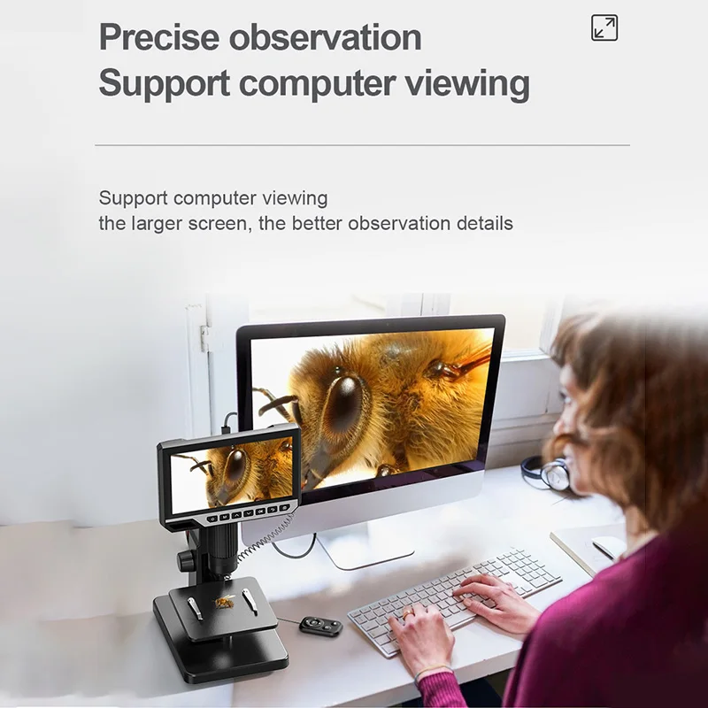HDデジタル単眼ビデオ顕微鏡,高解像度画像,プラスチックボディ,有線,リモコン,500x-1500x,7インチ
