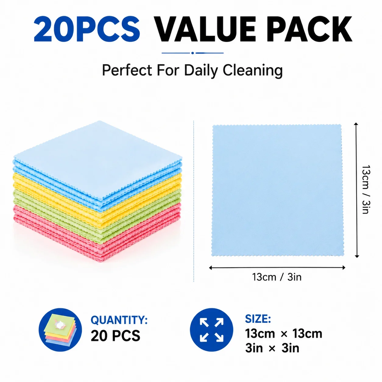 20PCS Microfiber Cleaning Cloth for Glasses, Lens Cleaning Cloth for Phone Screen Camera Glasses Reusable Soft Wipe