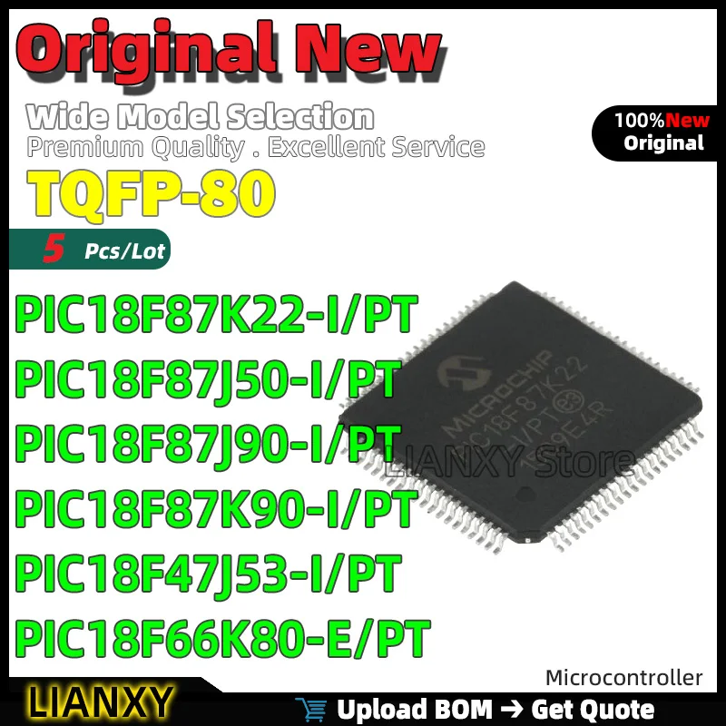 5pcs TQFP-80 PIC18F87K22-I/PT PIC18F87J50-I/PT PIC18F87J90-I/PT PIC18F87K90-I/PT PIC18F47J53-I/PT PIC18F66K80-E/PT New Original