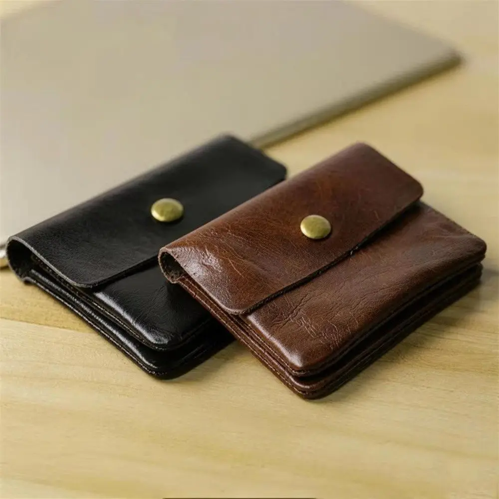 Brown Black Snap Button Wallet Zipper Pocket Slim Profile Short Wallet Gift Multi Card Slots Multi Card Wallet For Women Men