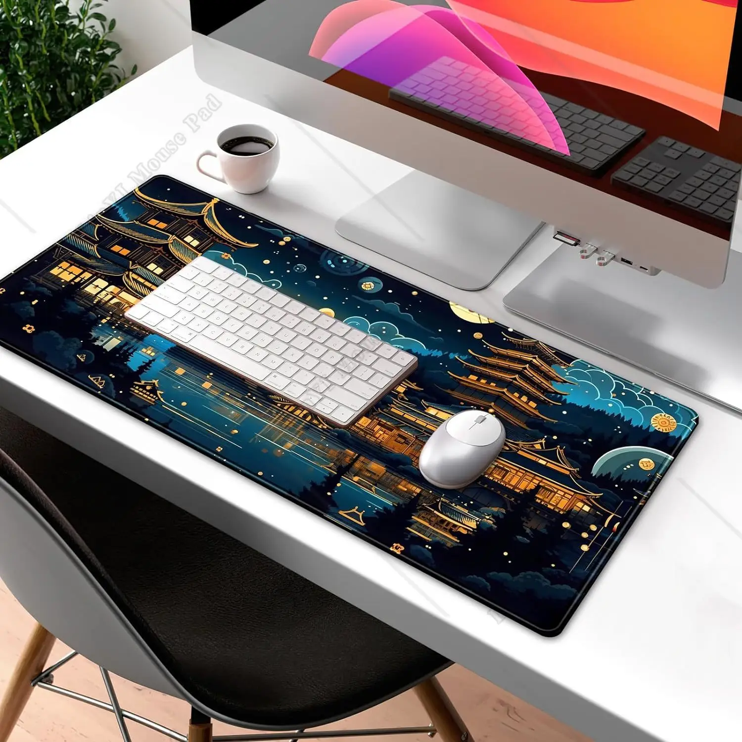 Imagem -03 - Extended Gaming Mouse Pad Aesthetic Desk Decor Acessórios Dourado Preto Bronze Dreamscape Sótão Grande xl 355x118