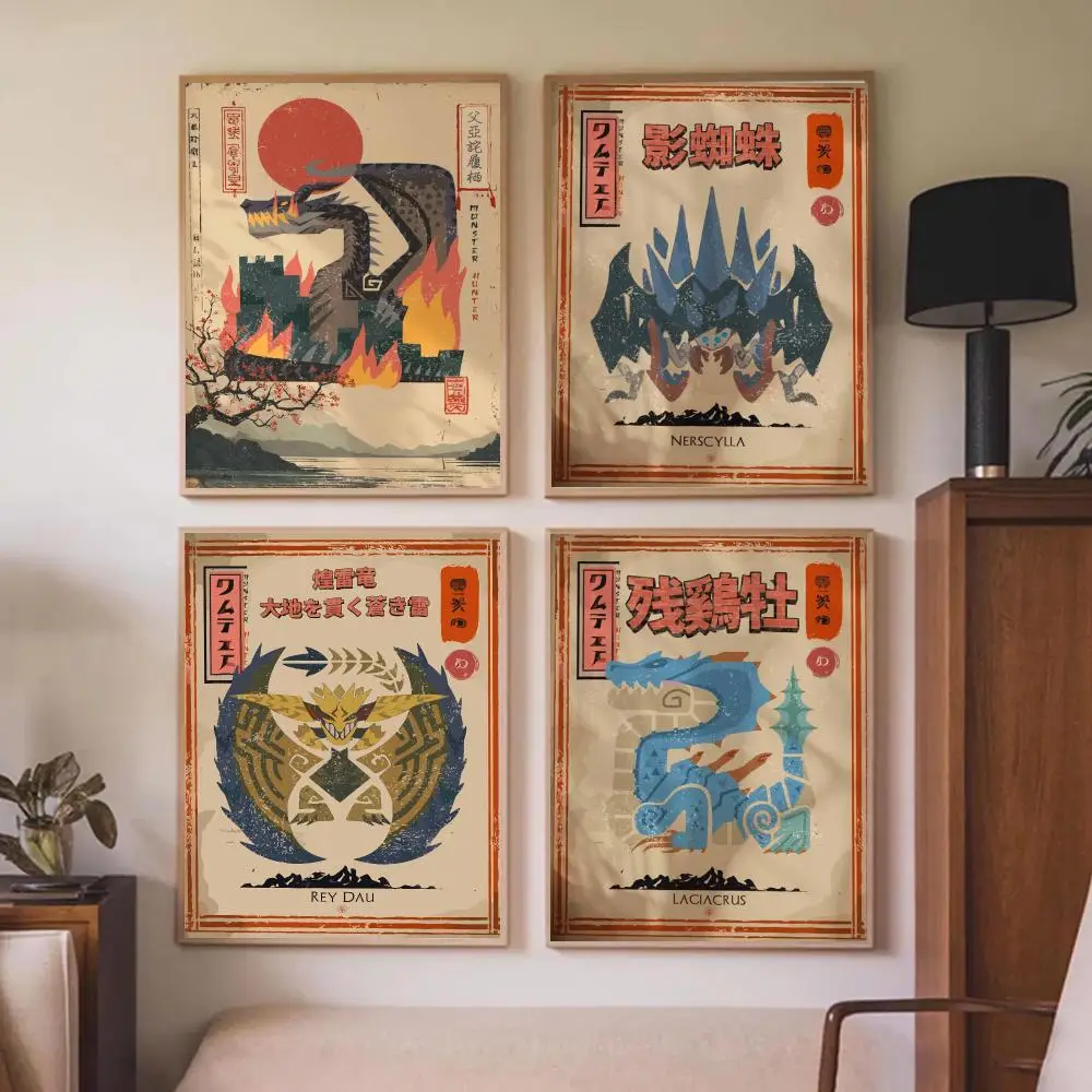 Game M-Monster Hunter Poster Wall Art Prints for Bedroom Living Room Office Home Decoration Hanging Artwork Gift