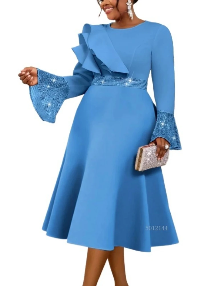 

Африканские женские вечерние платья трапециевидной формы с блестками и оборками с расклешенными рукавами на Рождество, свадьбу, гость, день рождения, вечернее мероприятие, новинка