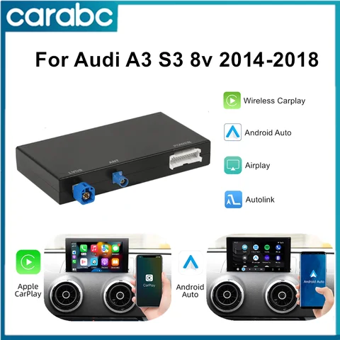 CARABC Per Audi A3 S3 8v 2013-2018 Wireless CarPlay Android Auto Adattatore Specchio Link AirPlay Bluetooth Navigazione GPS