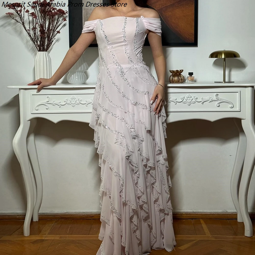 

Women's A-line Evening Dresses Floor-length Off The Shoulder Sleeveless Prom Dresses Fashion Crystal Draped Customized Gowns