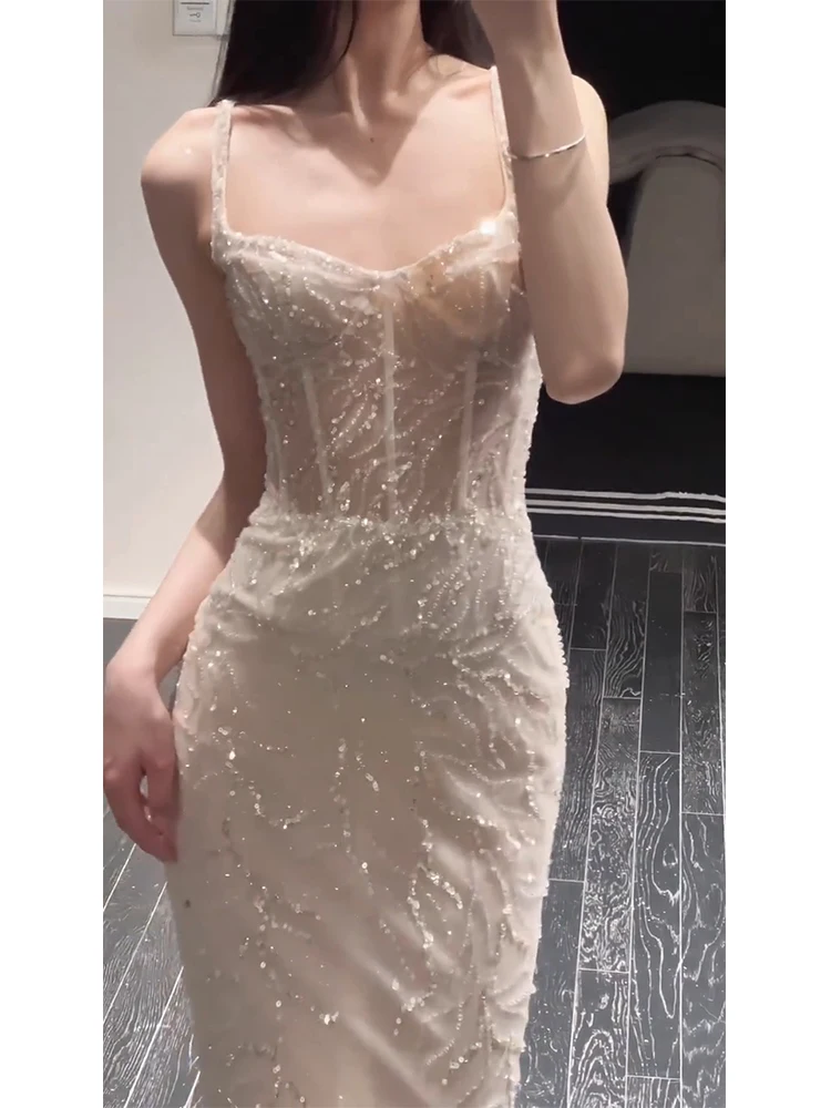 

Ele Fi Tail Wedding Dr Evening Gown for Women Heavy Work Embroidery Sparkling Sequins Bridal Dr Perfect for Banquet