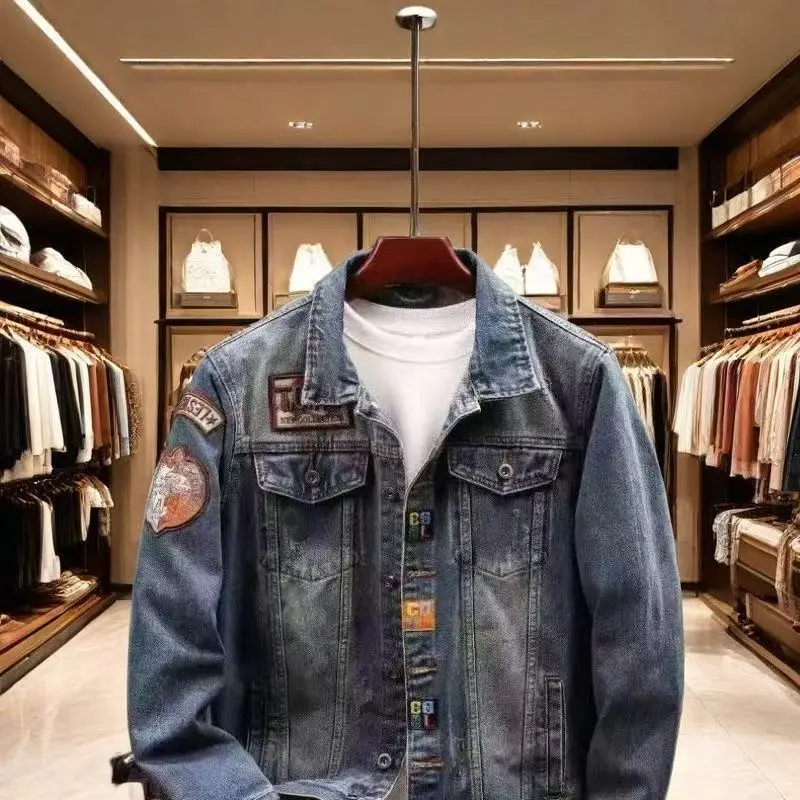 

Labeled Denim Jacket Men's Korean Slim and Handsome Badge Jacket Retro Trendy Brand Fashion Coat Denim Jacket Men