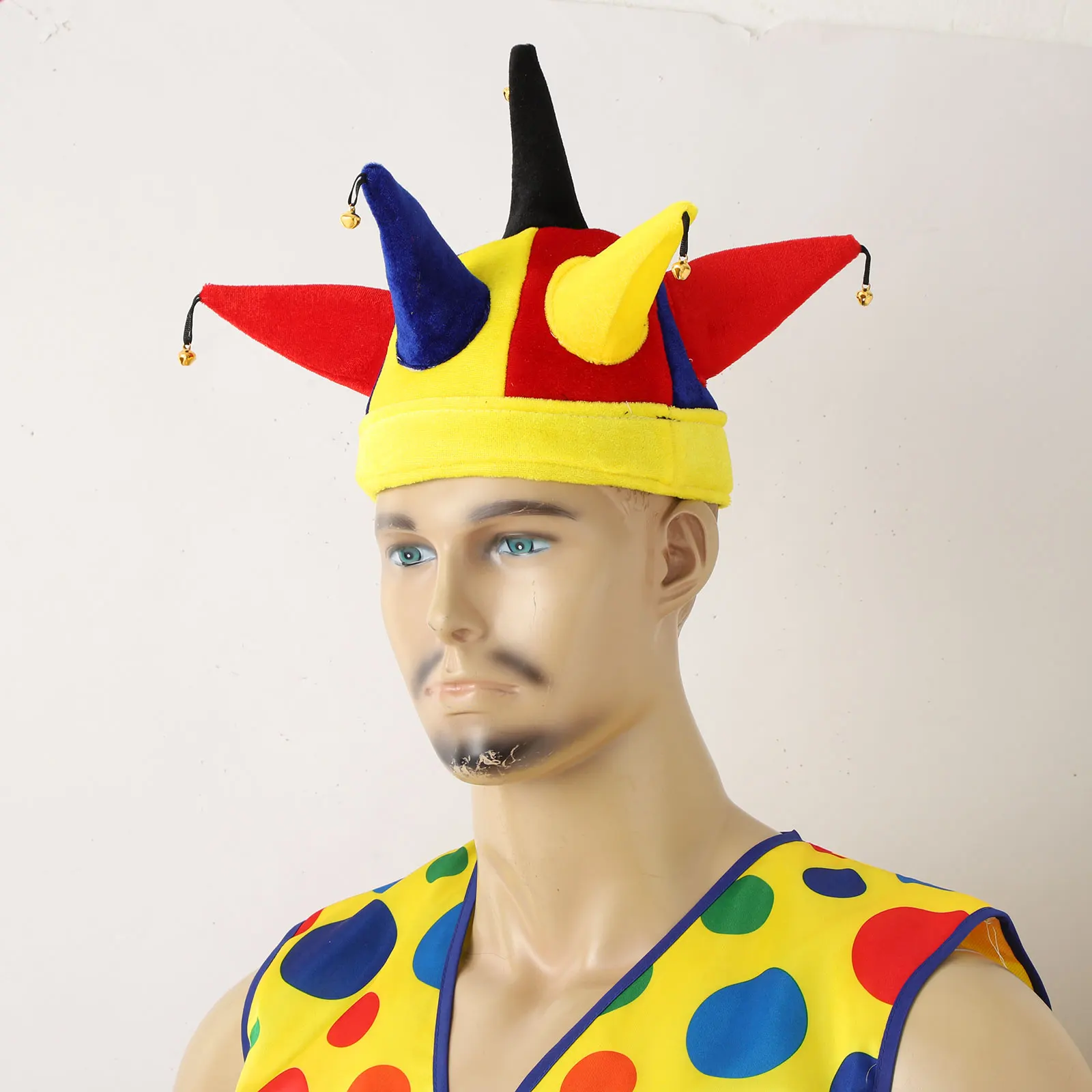 Adult Halloween Party Cosplay Clown Hat Rainbow Multicolor Multiple Bells Mardi Gras Christmas Carnival Circus Jester hat cap