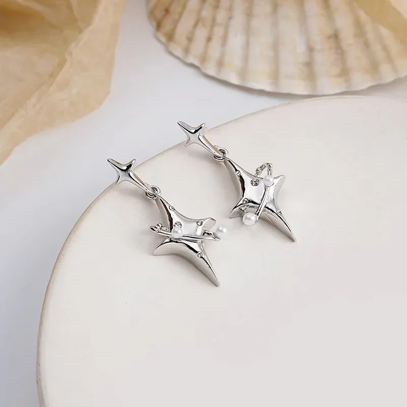 Korean Fashion Star Drop Earrings Hot Girl Harajuku Creative Planet Imitation Pearl Crystal Stars Earring for Women Y2K Jewelry