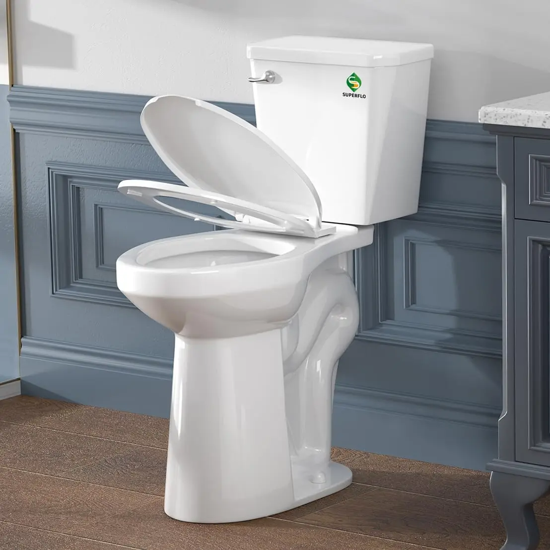 Hohe Toiletten für Senioren, 21 Zoll, extra hohe Toilette mit S-Falle und einzelnem Spülbehälter, hoher Toilettenschüssel mit bequemem Stuhlsitz