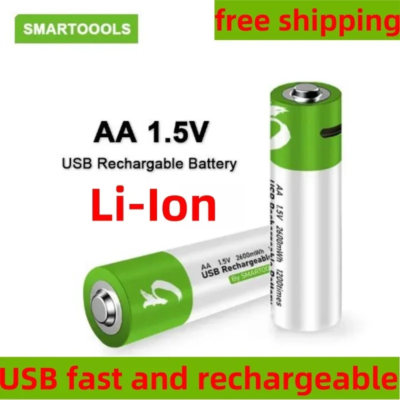 

AA battery 1.5 V 2600mwh fast USB rechargeable battery, remote control lithium-ion battery, electric toy battery+C-shaped cable