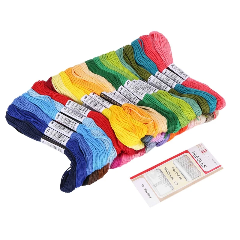 Hilo de punto de cruz con agujas para pulsera de la amistad, hilo de bordar, 50 madejas