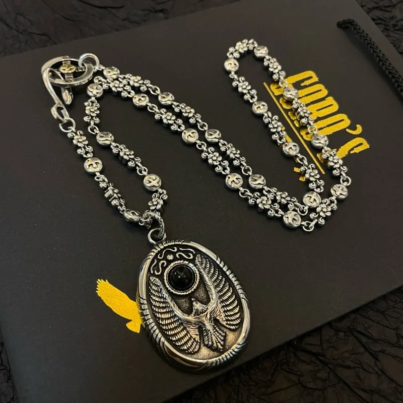 

Japan Tide Takahashi Goros Vintage Eagle Engraved Round Pendant Classic Bird Logo Necklace Fashion Couple Versatile Hip-hop Rock