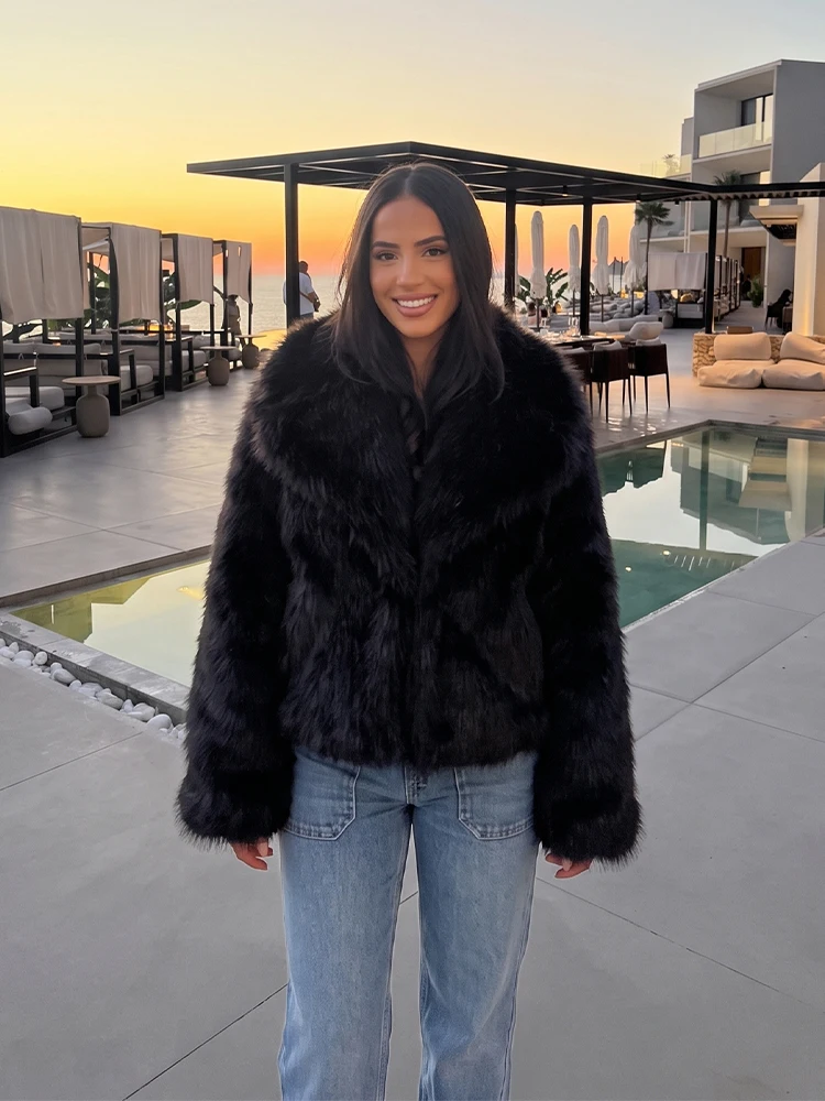 HH Women Fashion Luxury Fluffy Imitation Fur Coat Big Lapel Cropped Loose Warm Jacket 2026 Winter Evening Party Club Outerwear
