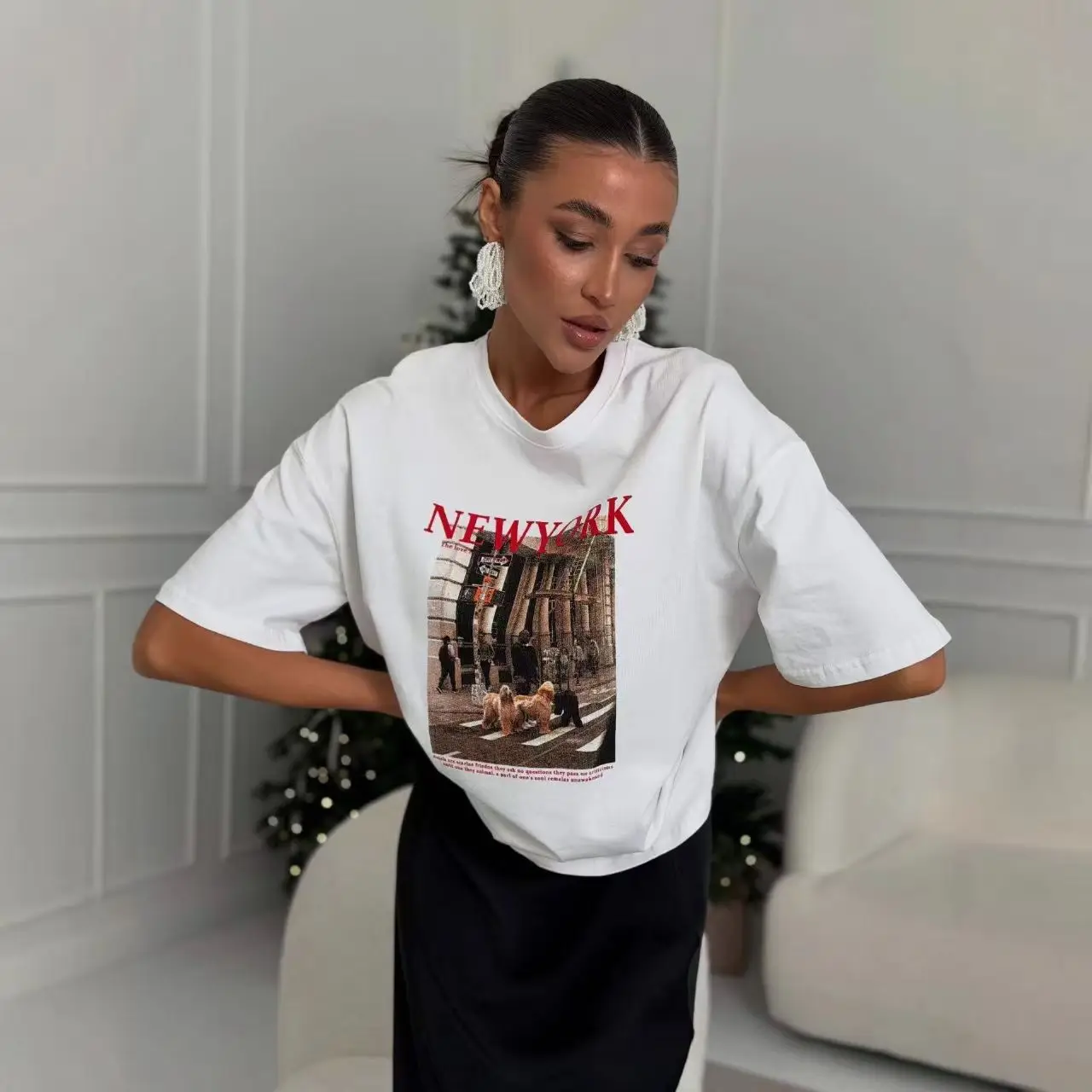 NEW  YORK Street View Print Ins Cotton Breathable Refreshing T Shirts Women Casual Multicolored Short Sleeve Tees Tops Summer