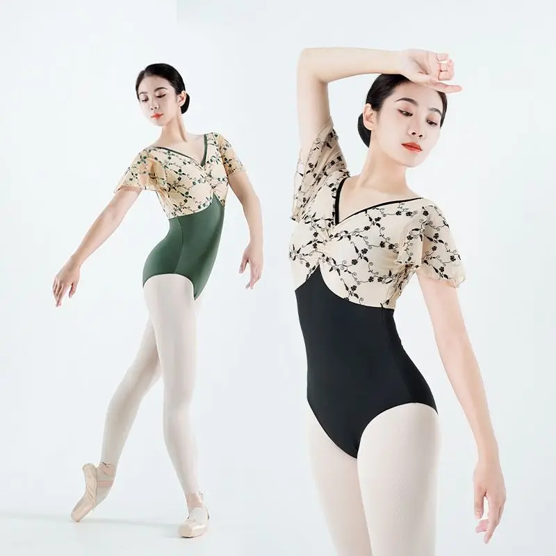 Classical Dancing Dress Female Adult Chinese Classic Dance Gym Outfit Embroidered Short Sleeve 2023 New Exercise Clothing Ballet