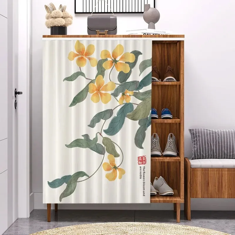 Chinese Style Wardrobe Curtain Bookcase Cabinet Dustproof Door Curtain No Punching Track Style Wardrobe Hiding