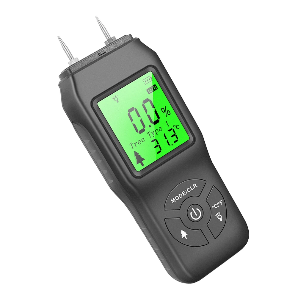

Moisture Meter Tester for Wood Drywall Plant Building Construction Backlit LCD 4 Modes Portable Black Without