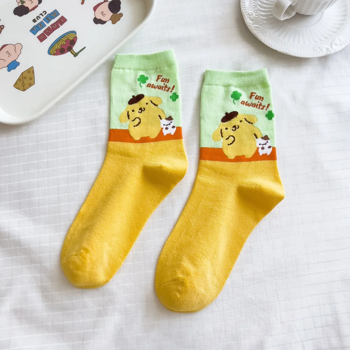 

5 Pairs For Pudding Dog Mid-Calf Socks Pastel-Colored Combed Cotton Mid-Calf Socks for Women and Men Cartoon Thermal Socks Gift