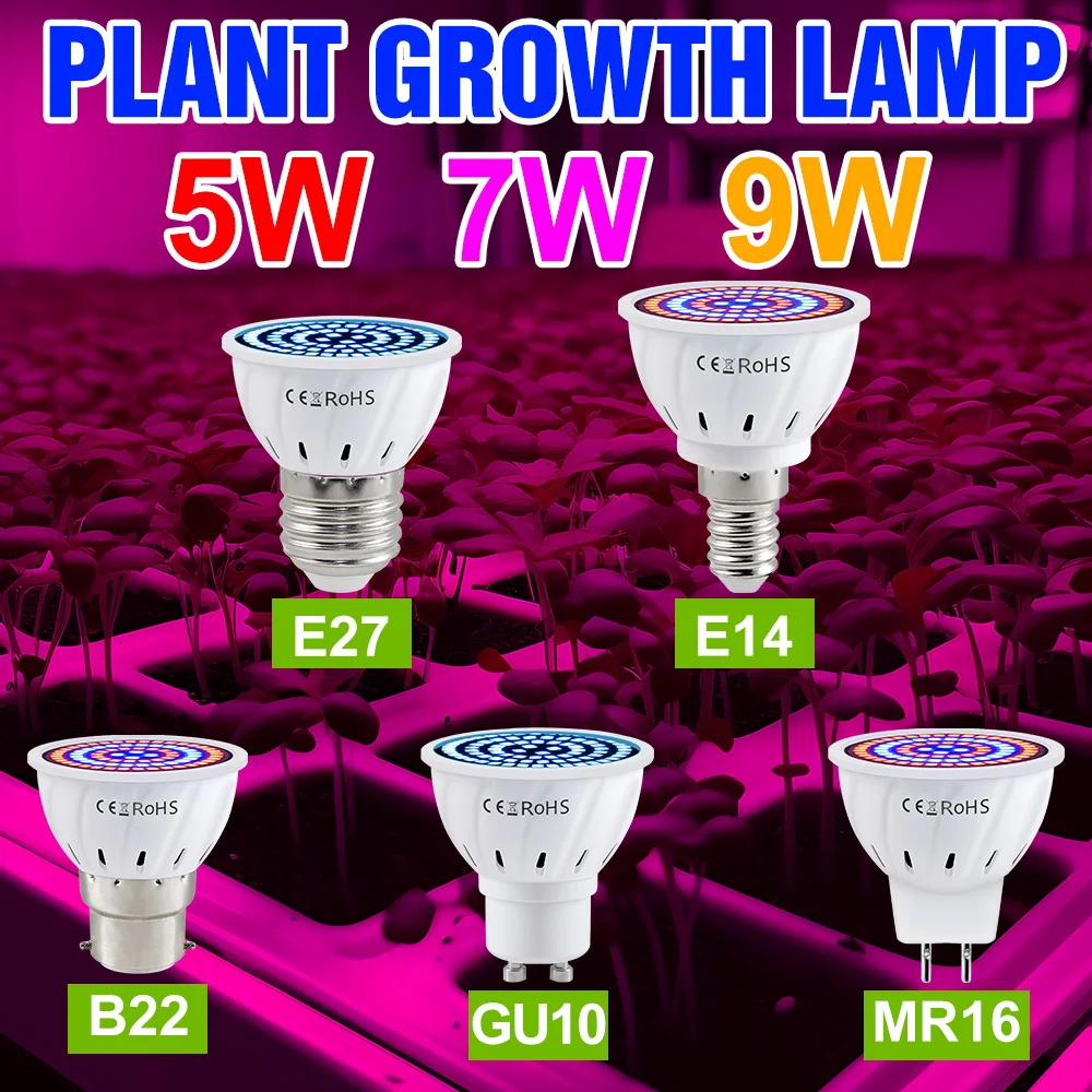 9W E27 LED Grow Light Full Spectrum 220V Plants lamp E14 Plants UV Lamp GU10 For Home Vegetables Cactus Moss Grow Fill Lighting
