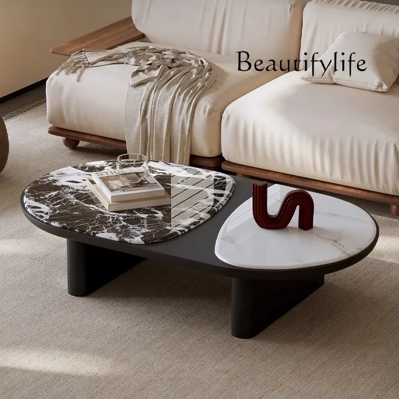 

05 FG17Italian minimalist marble coffee table oval new high-end light luxury household living room small apartment