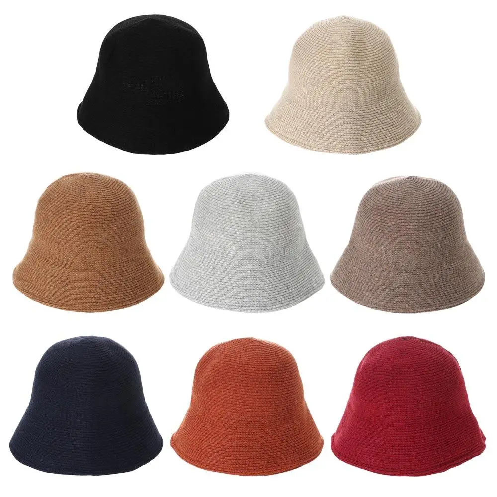 Bucket hat Women\'s Versatile Basin Hat Korean Fashion Japanese Hat Retro Autumn and Winter Knitted Bucket Hat Fashion Sunscreen