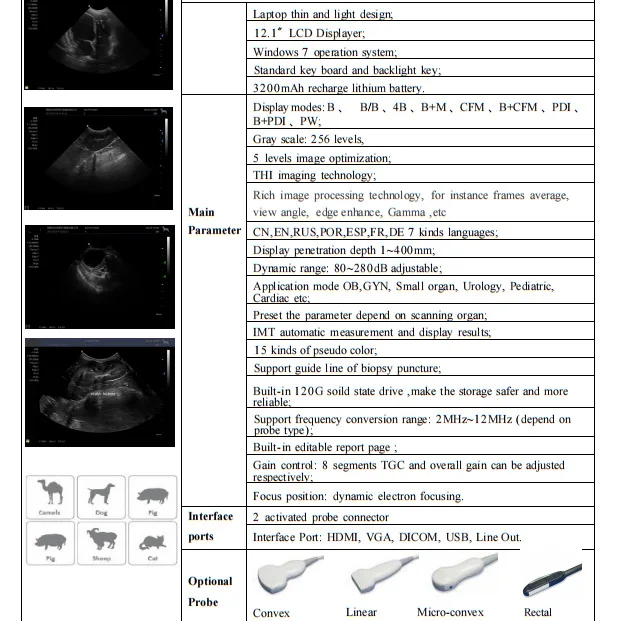 Portable Veterinary Color Doppler Ultrasound Machine, 12 Inch Display, Pasture Animal Diagnostic Ultrasound Equipment