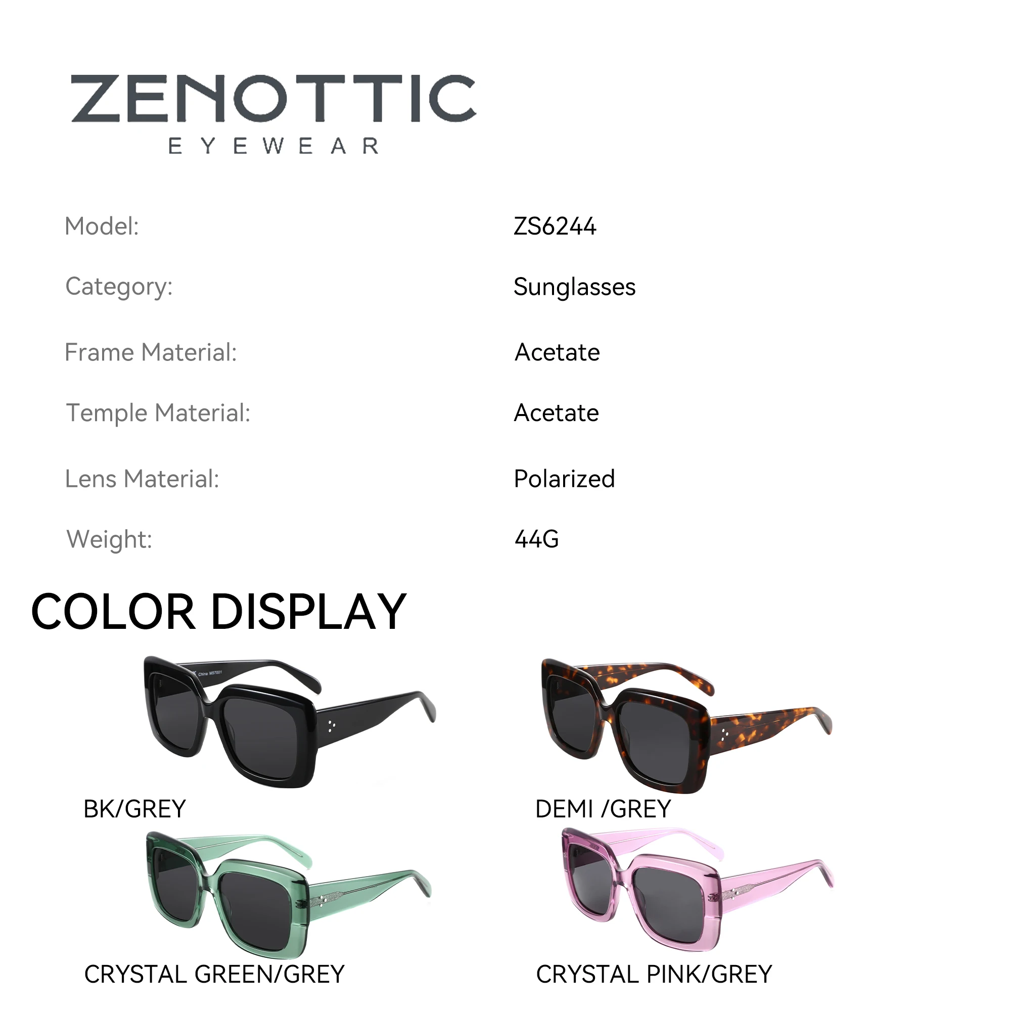 ZENOTTIC Women Large Rectangle Polarized Sunglasses Thick Frame UV400 Protection Acetate Square Sun Glasses Fashion Shade